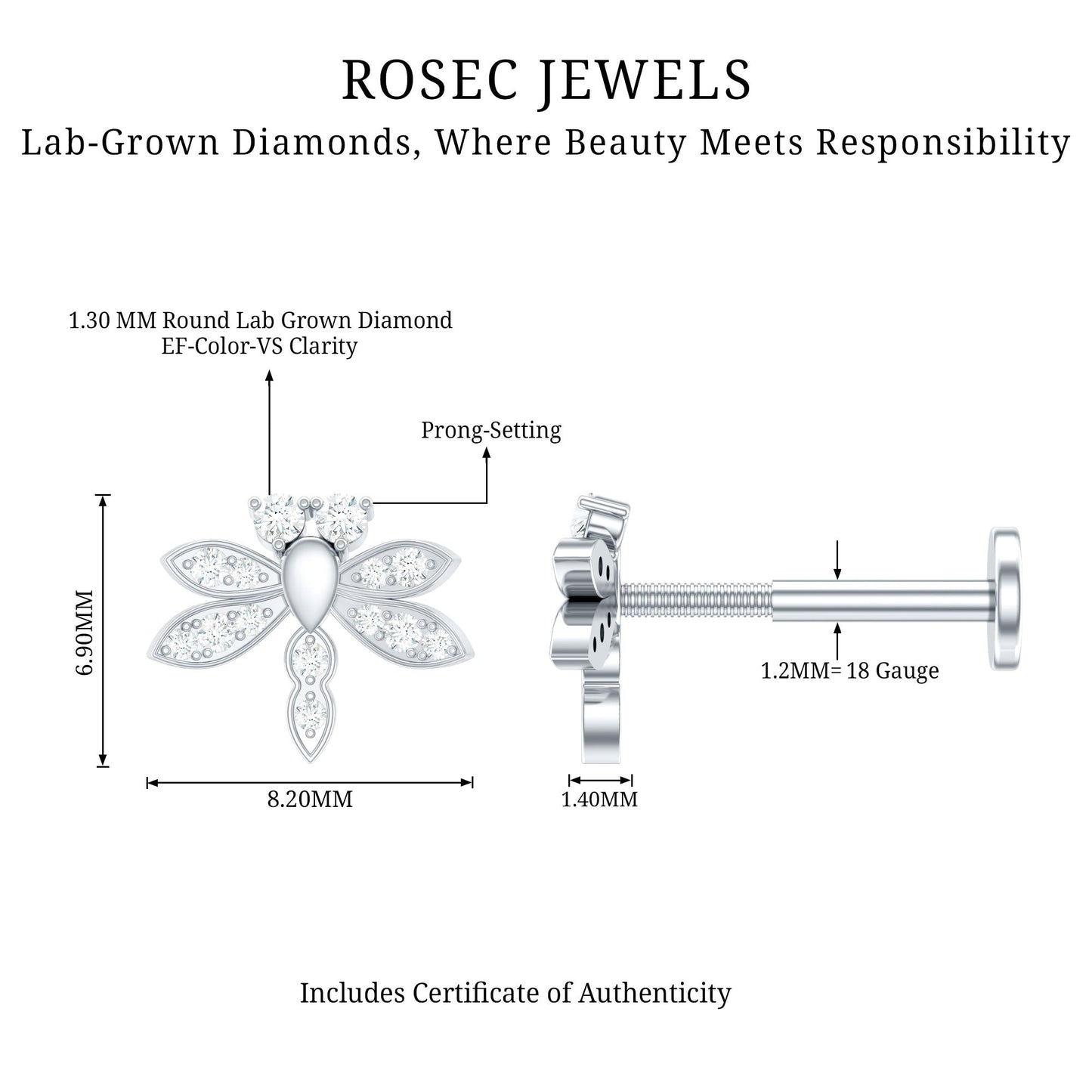 Diamond Dragon Fly Earring for Helix Piercing