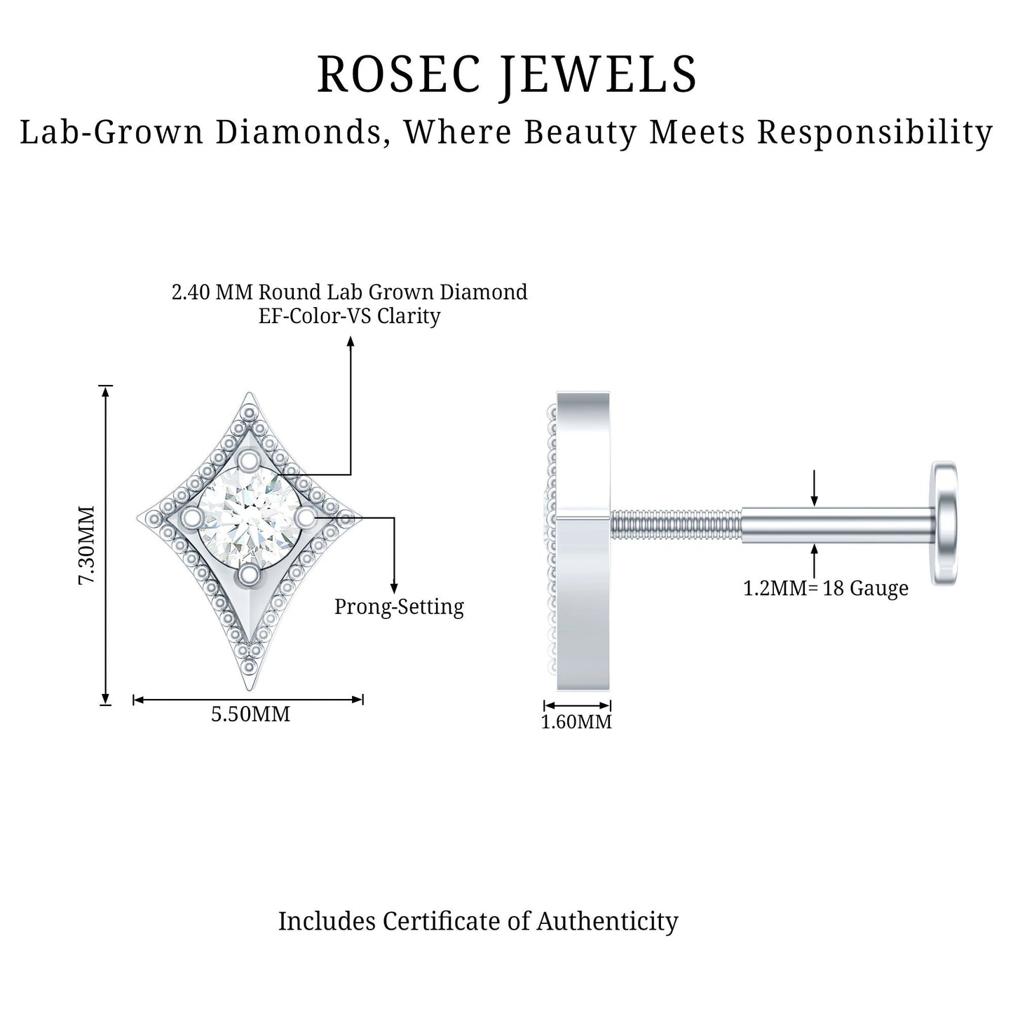 Diamond Kite Shape Tragus Earring