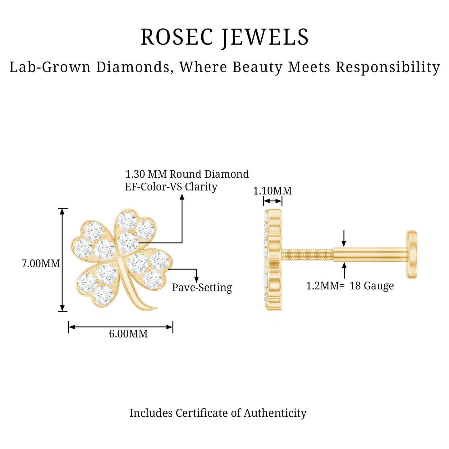 Diamond Four Leaf Clover Tragus Earring
