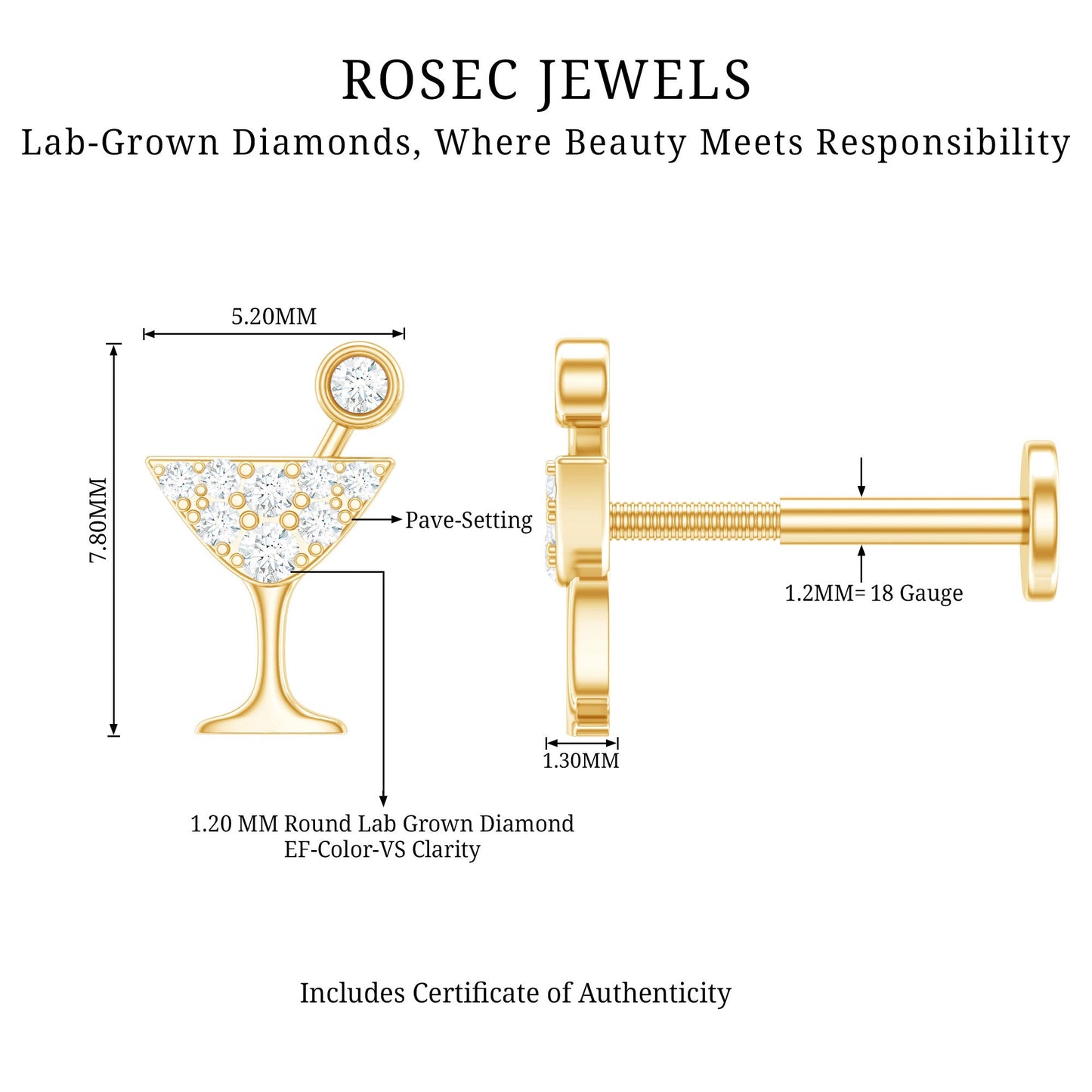 Diamond Wine Glass Earring for Tragus Piercing
