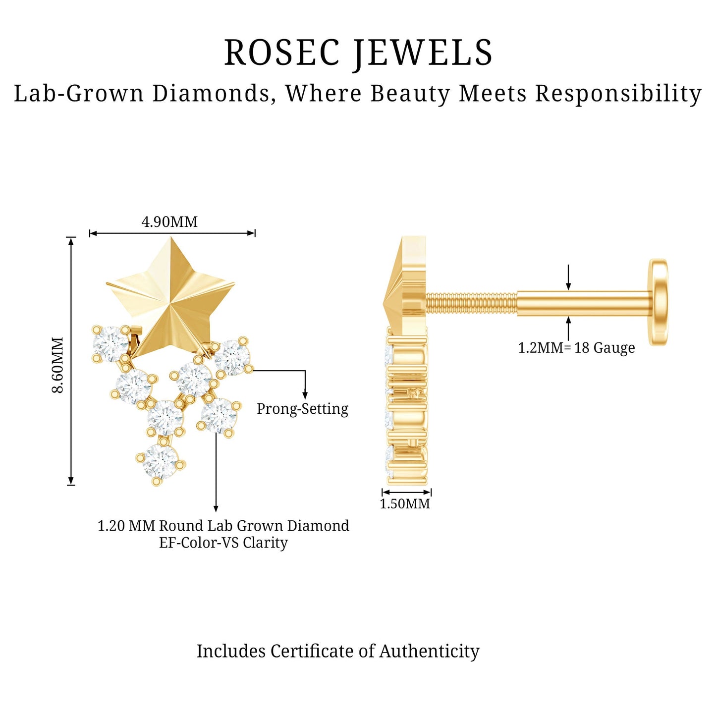 Diamond Star Celestial Earring for Tragus Piercing