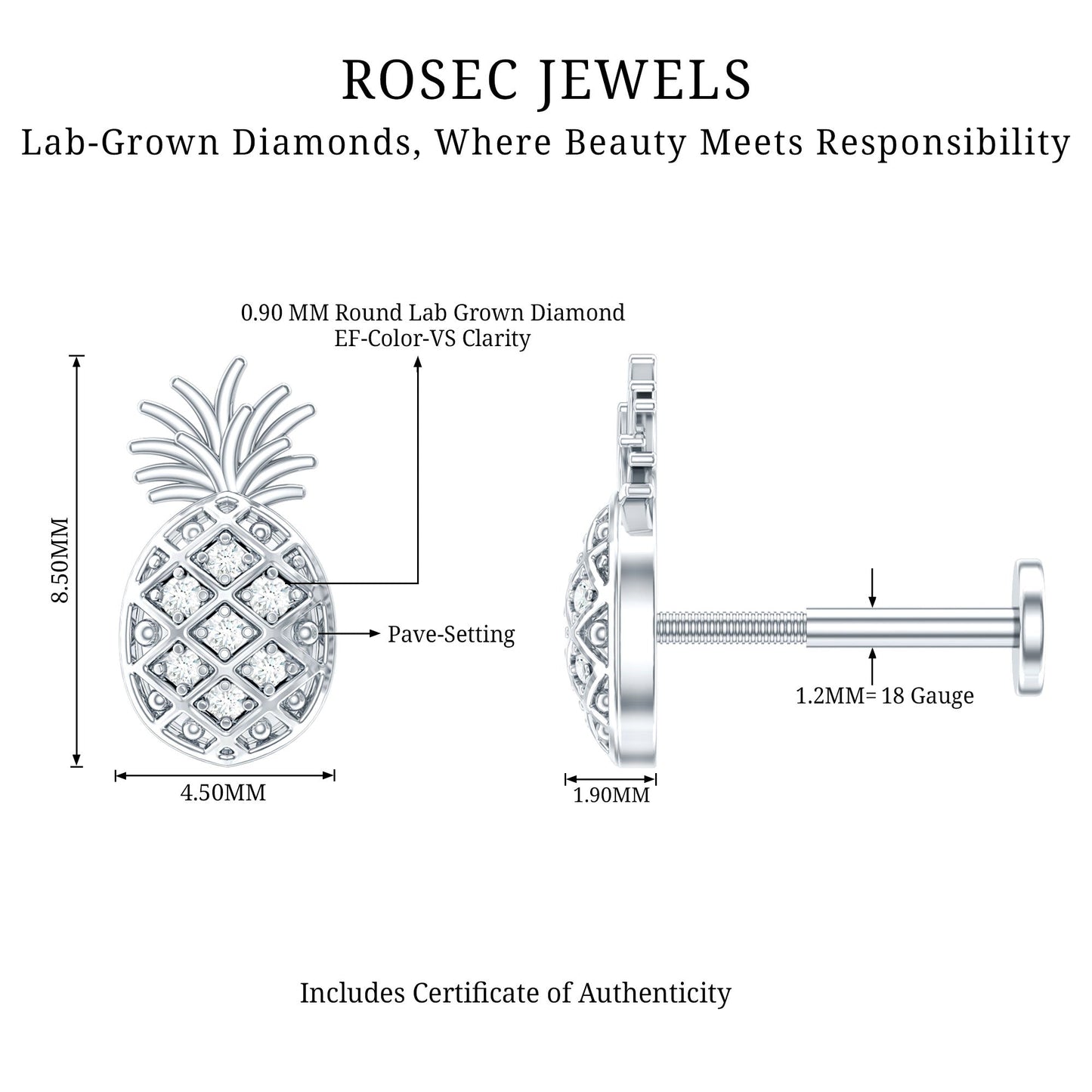 Diamond Pineapple Earring for Cartilage Piercing