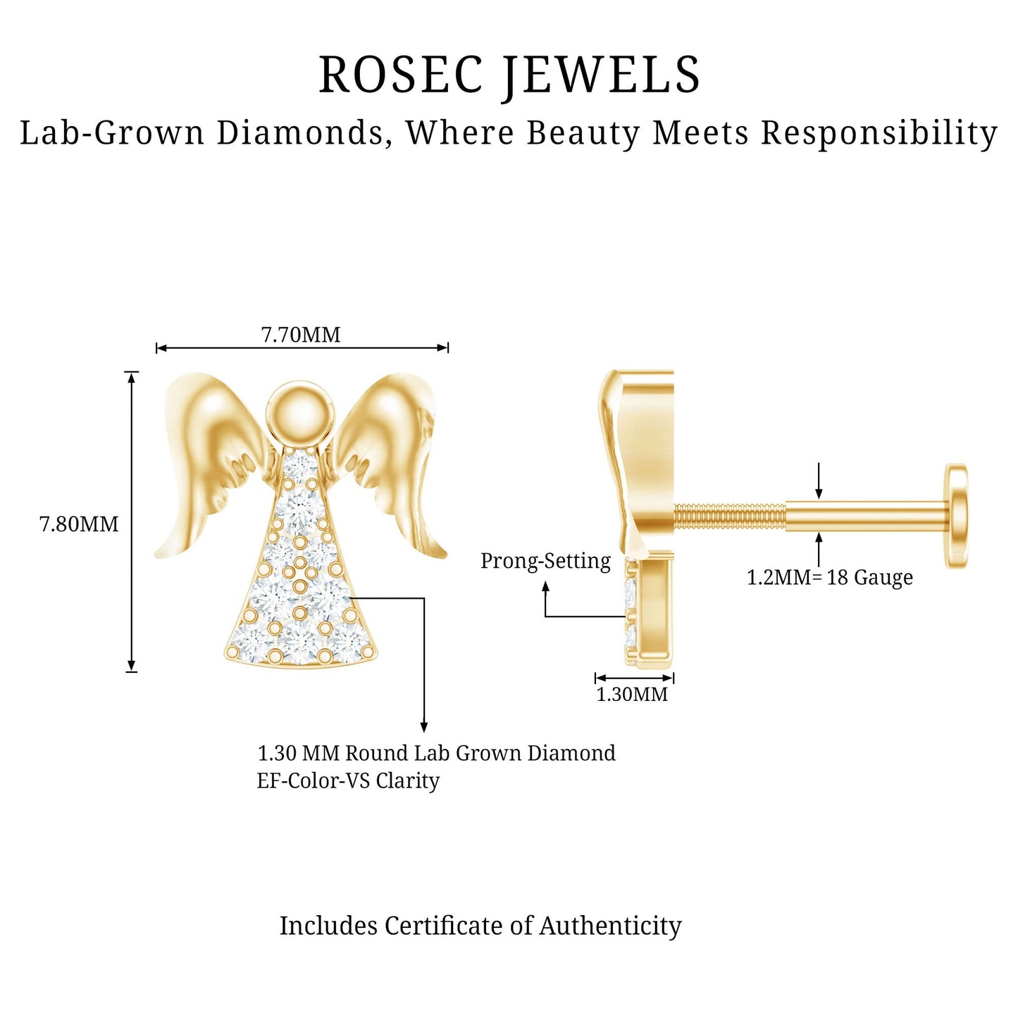 Minimal Diamond Angel Upper Lobe Earring