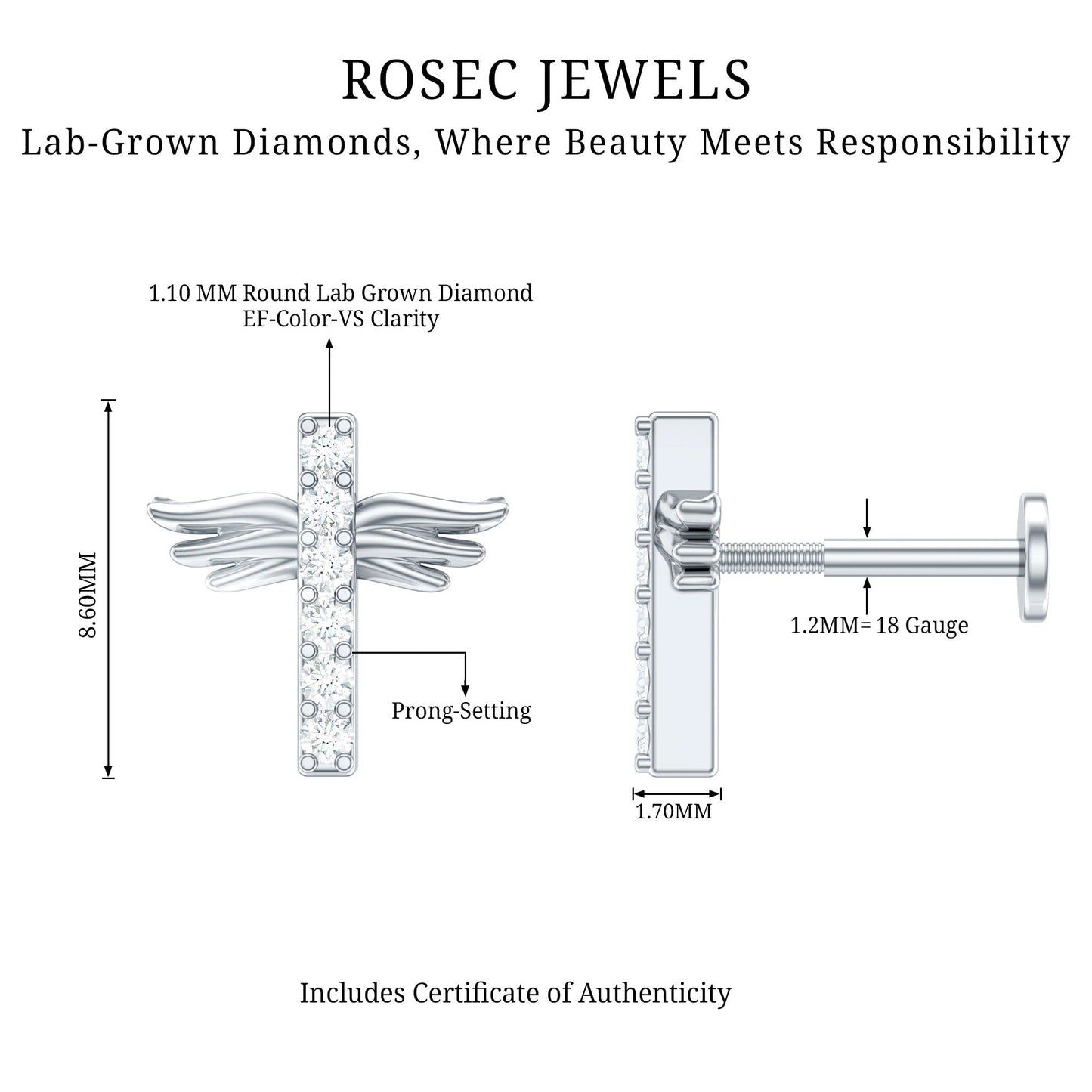 Diamond Cross Earring for Tragus Piercing