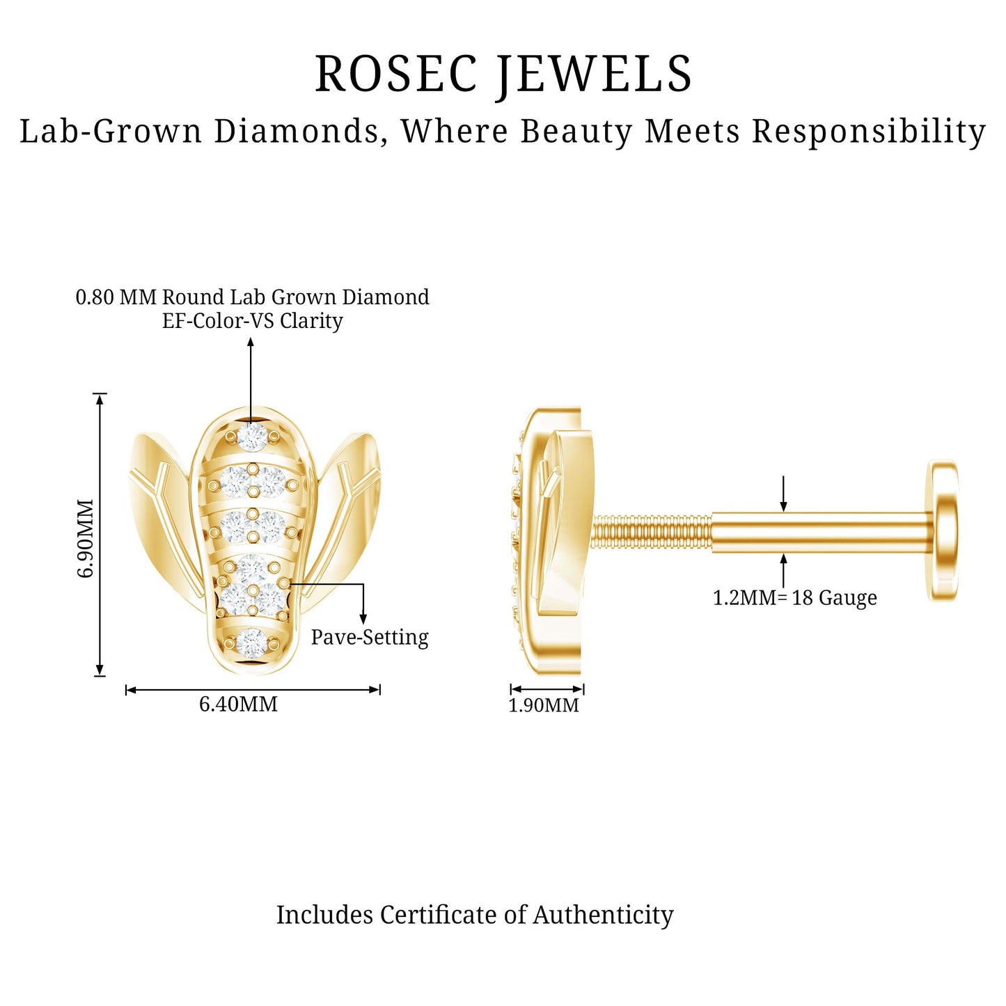 Diamond Bumblebee Earring for Helix Piercing