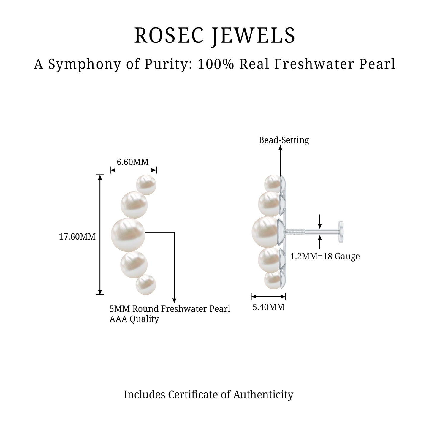 Round Freshwater Pearl Crawler Earring for Women
