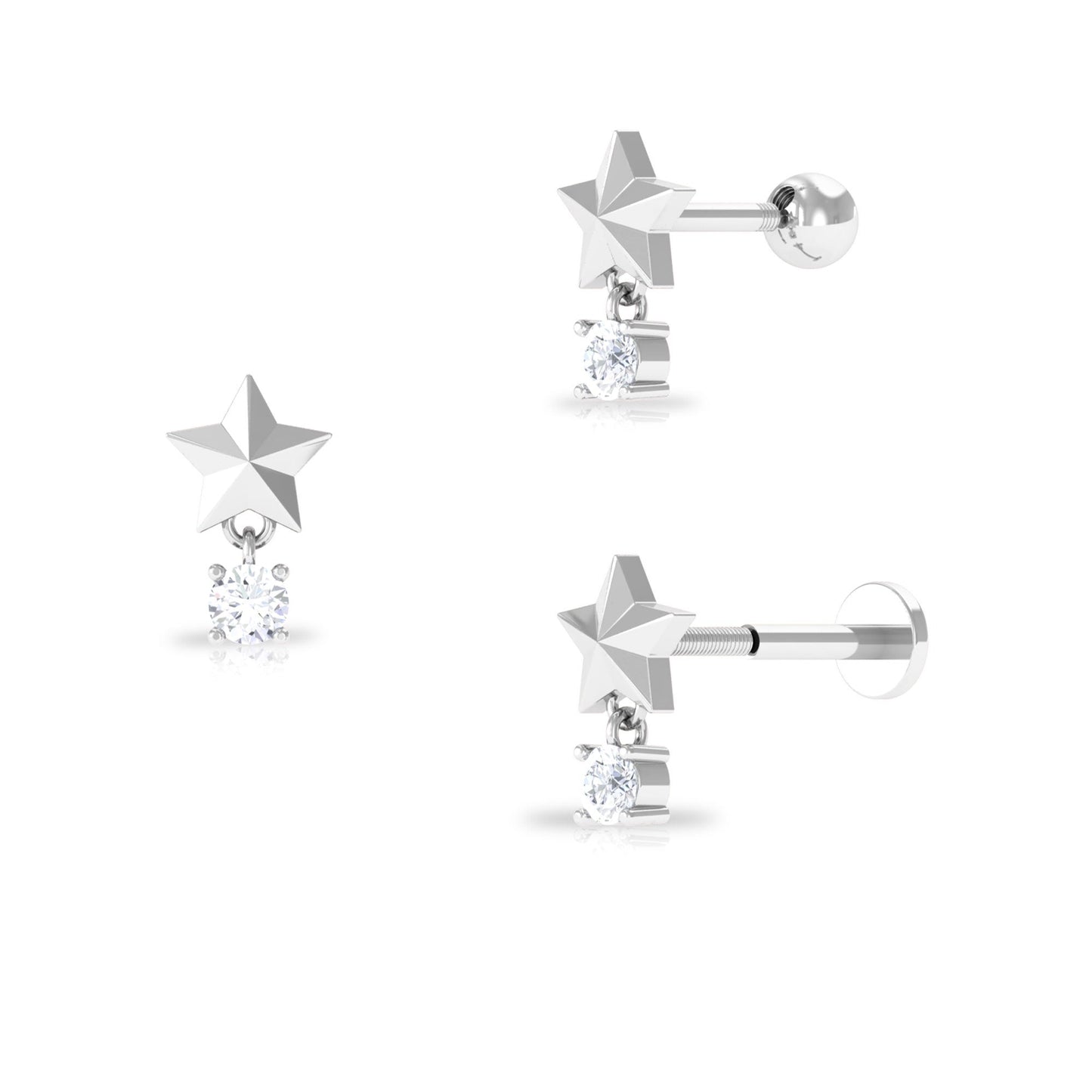 Exquisite Diamond Star Drop Earring for Helix Piercing