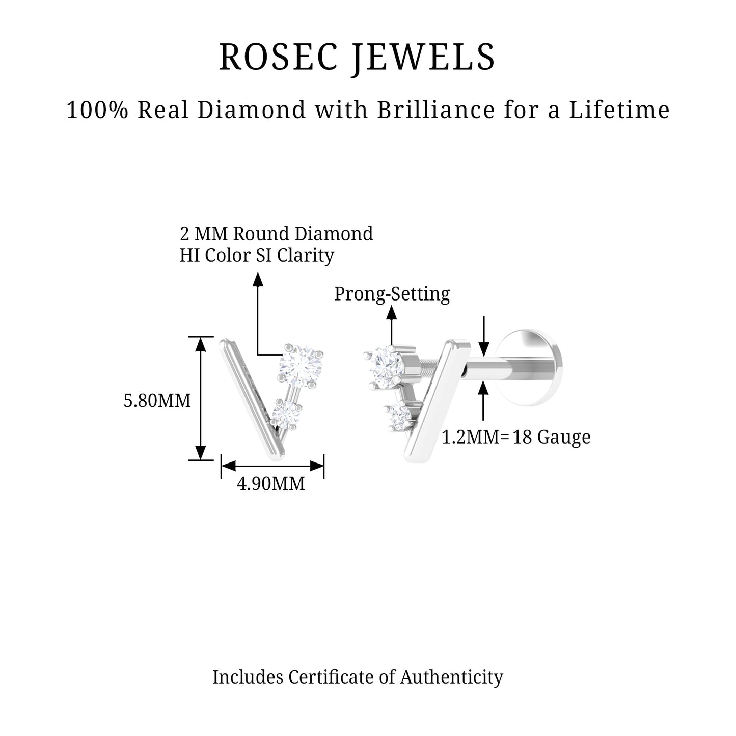 Genuine Round Cut Diamond Tiny Chevron Earring