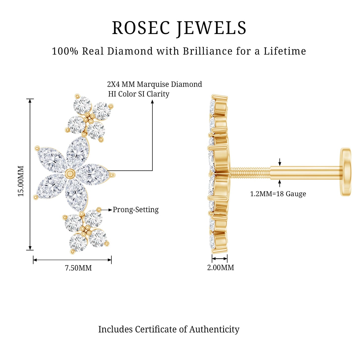 Cartilage Flower Crawler Earring with Diamond