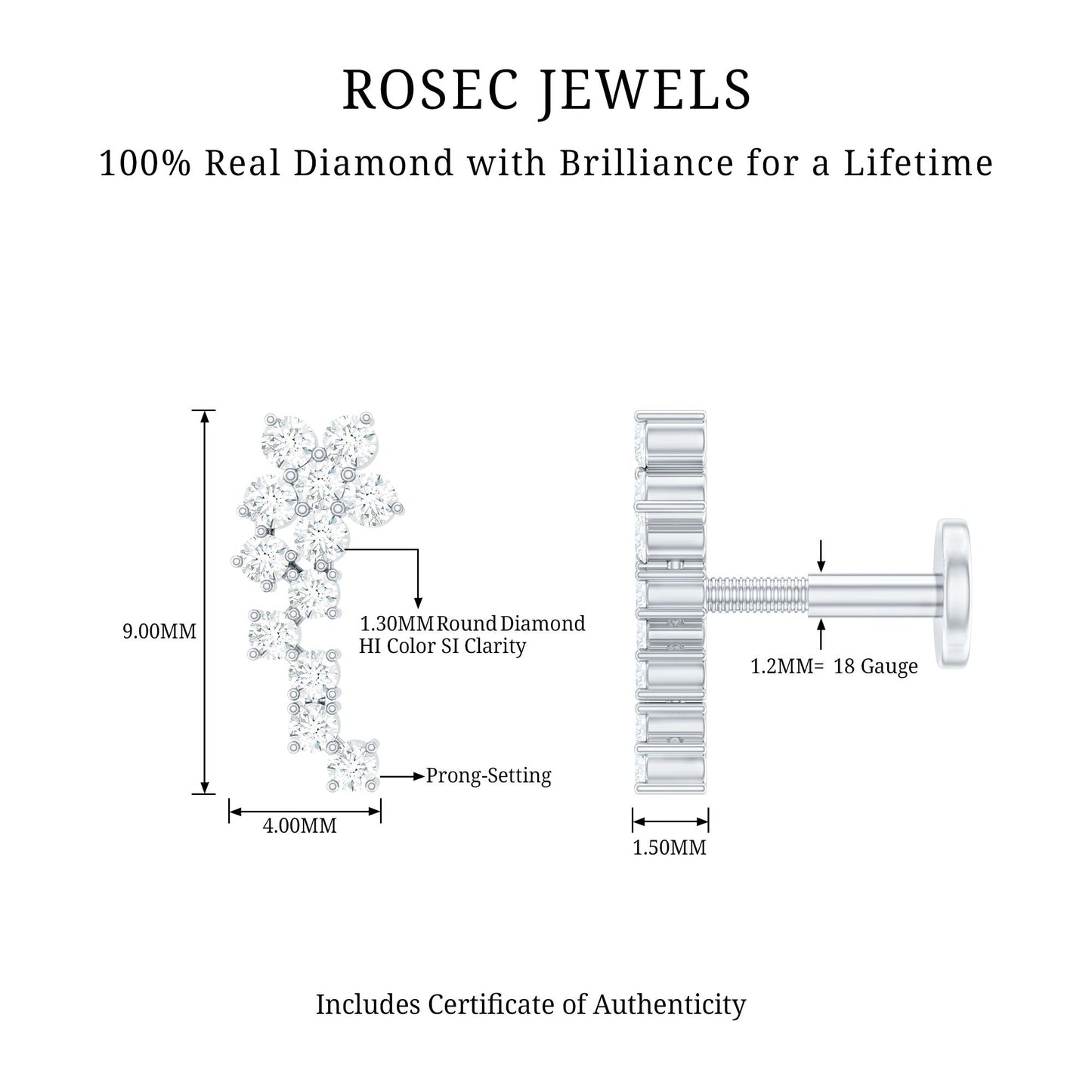 Diamond Floral Cluster Earring for Helix Piercing