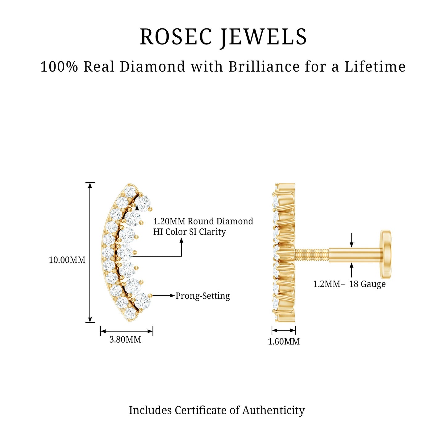 Certified Diamond Curved Cartilage Earring for Women