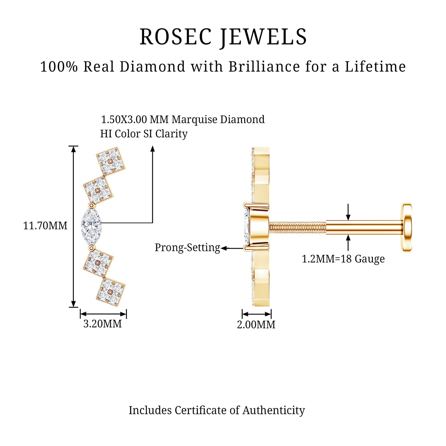 Elegant Diamond Ear Crawler Earring for Helix Piercing