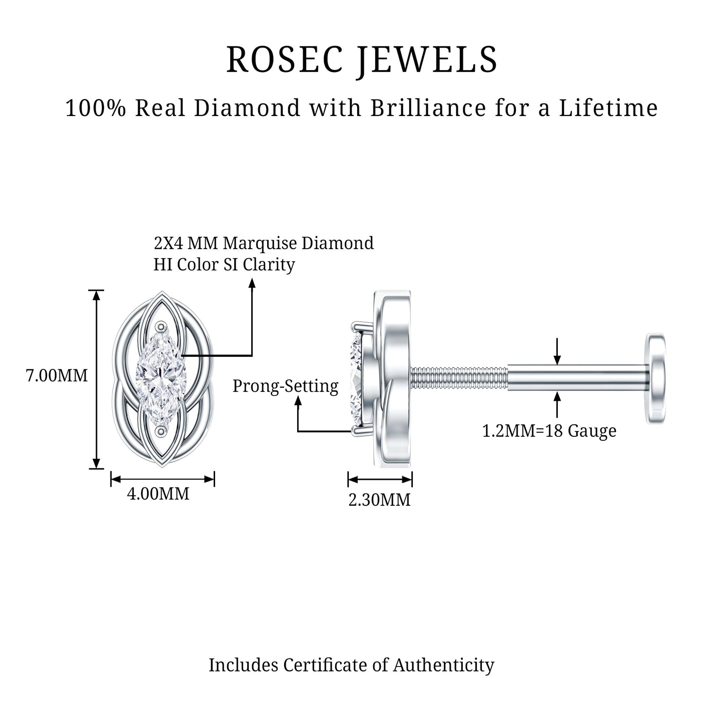 Marquise Diamond Solitaire Cartilage Earring