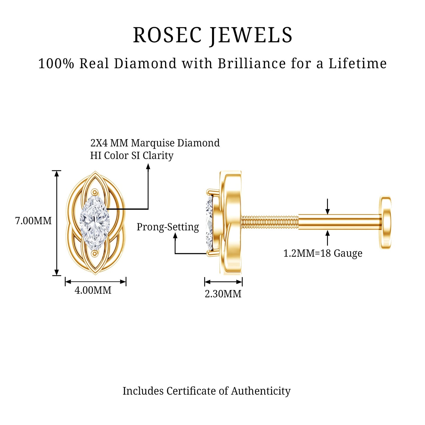 Marquise Diamond Solitaire Cartilage Earring