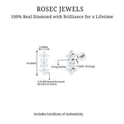 Diamond Flower Crawler Earring for Helix Piercing