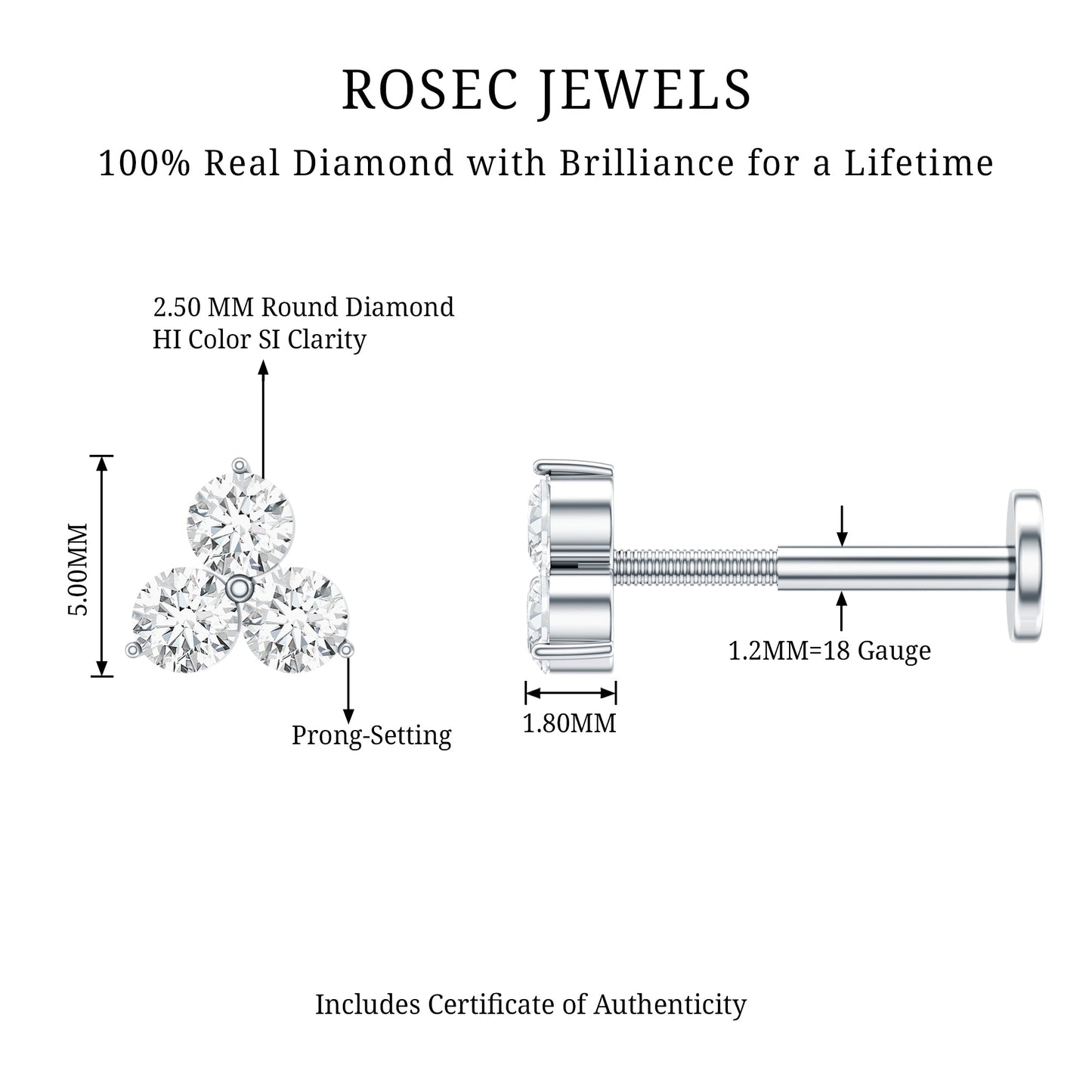 Dainty Diamond Trio Earring for Helix Piercing