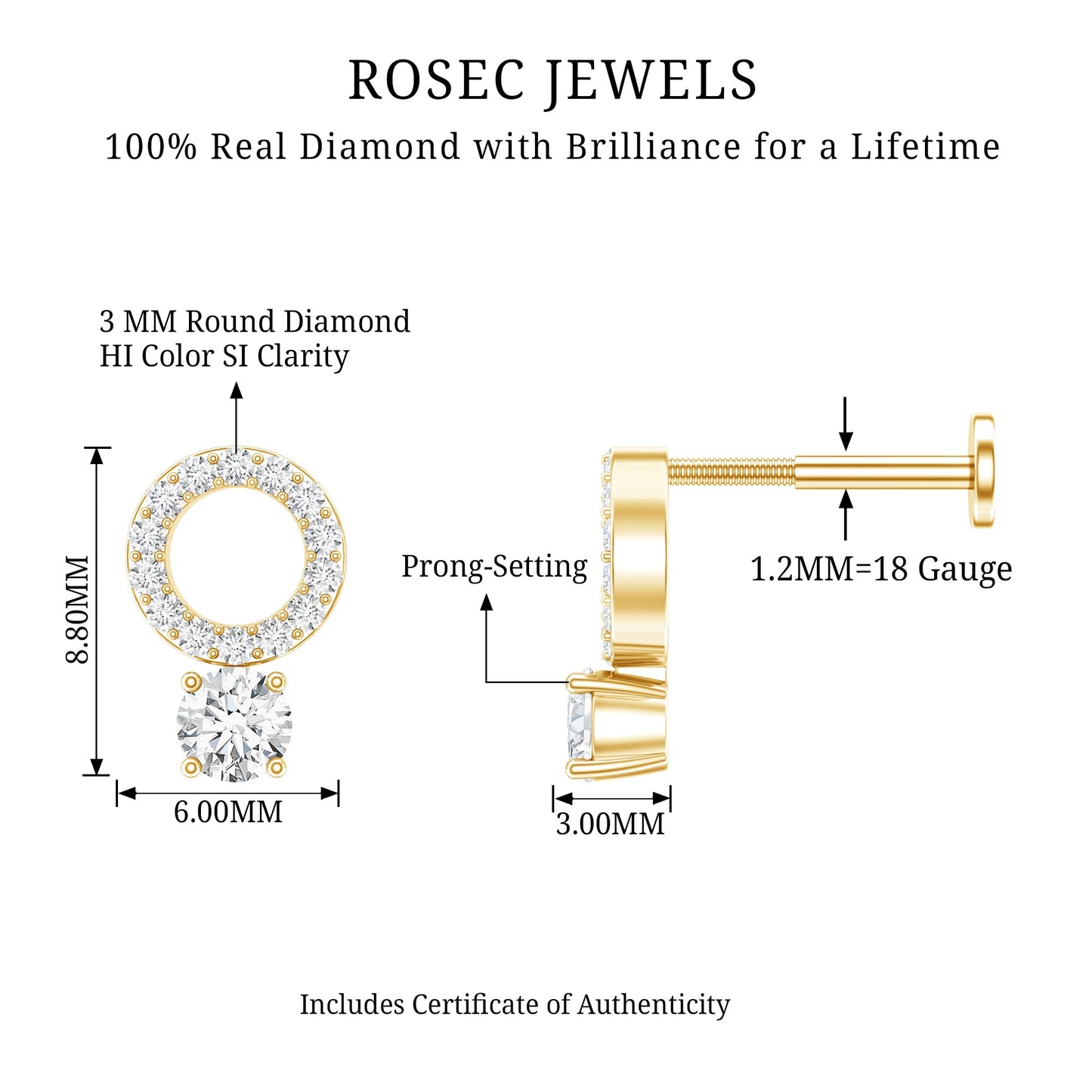Minimalist Diamond Open Circle Helix Earring