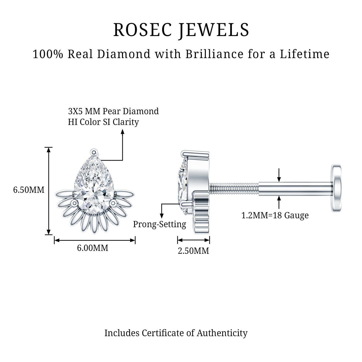 Pear Shape Diamond Solitaire Helix Earring