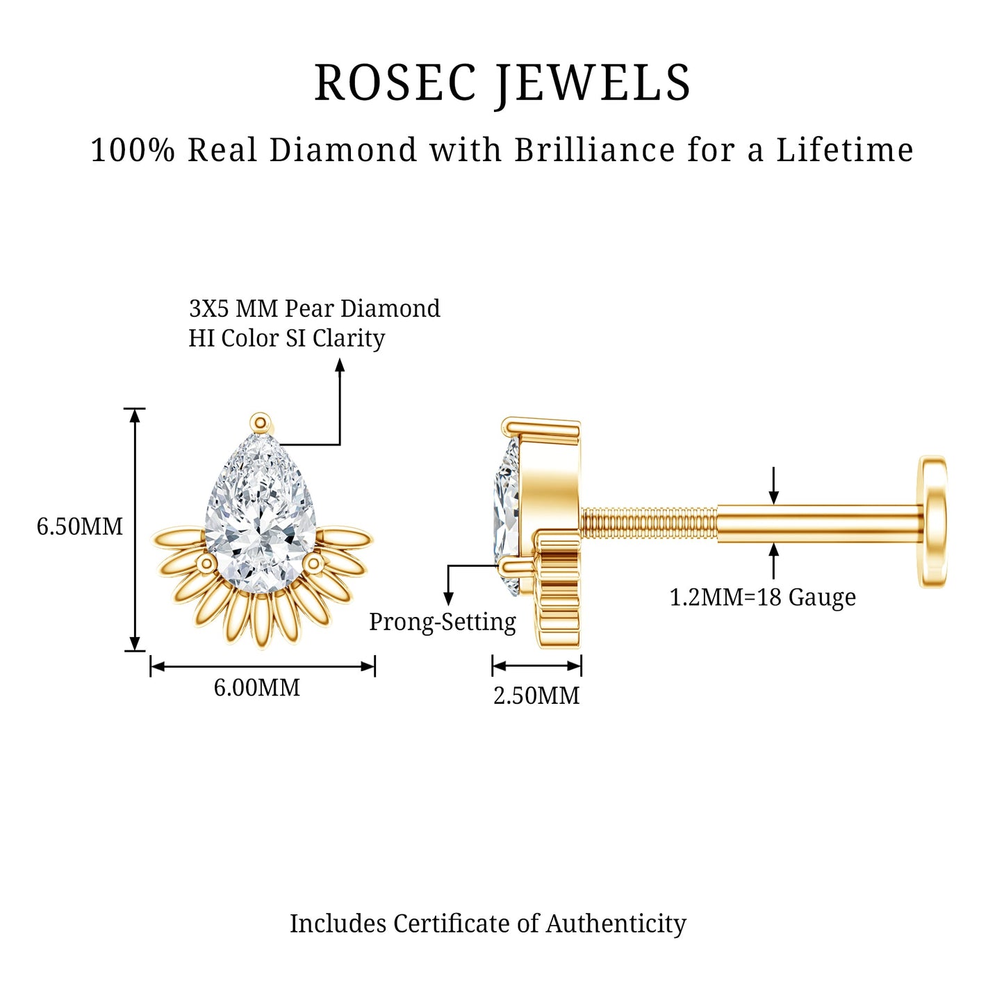 Pear Shape Diamond Solitaire Helix Earring