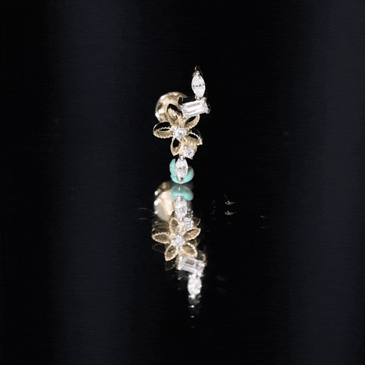 Real Diamond Flower Crawler Earring for Helix Piercing