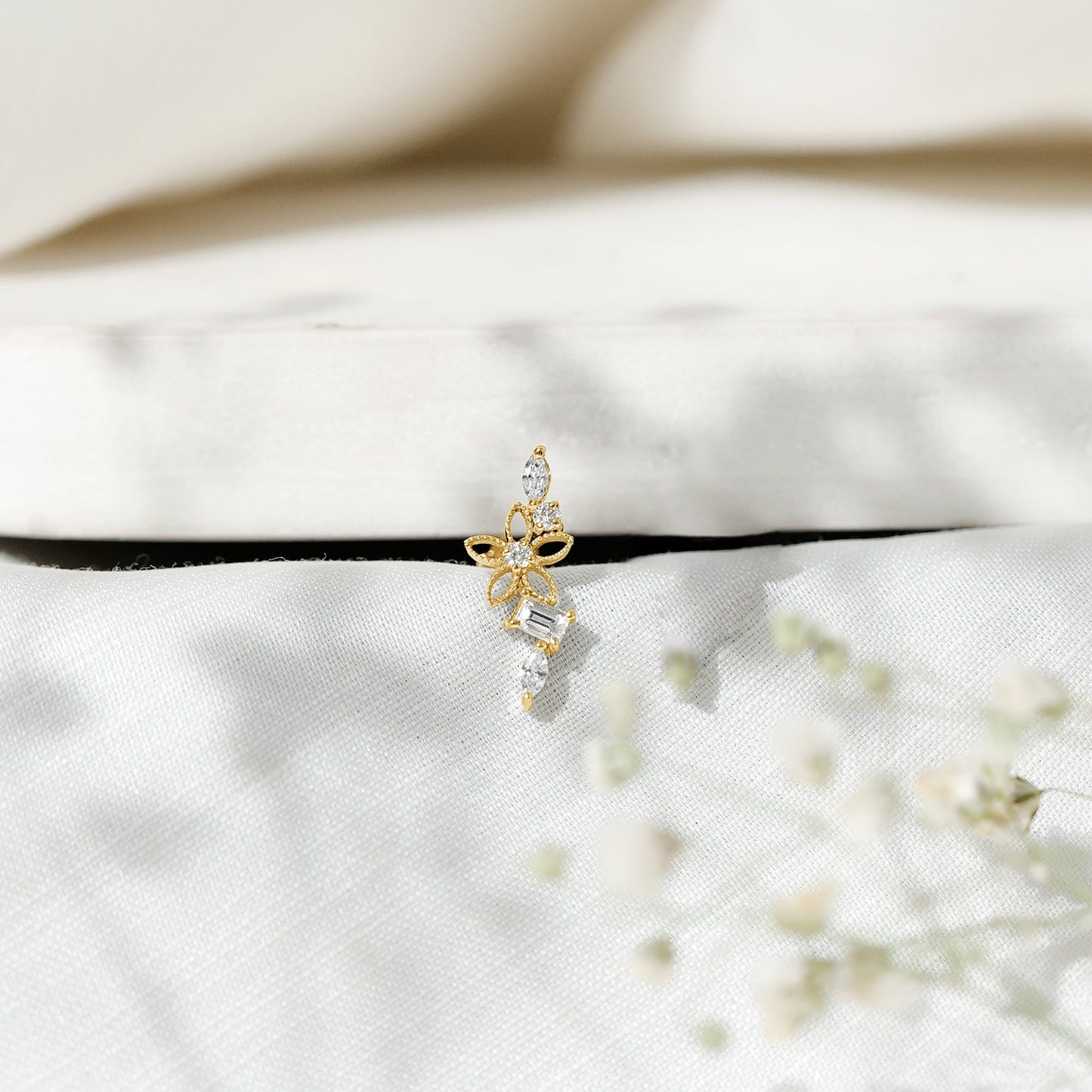 Real Diamond Flower Crawler Earring for Helix Piercing