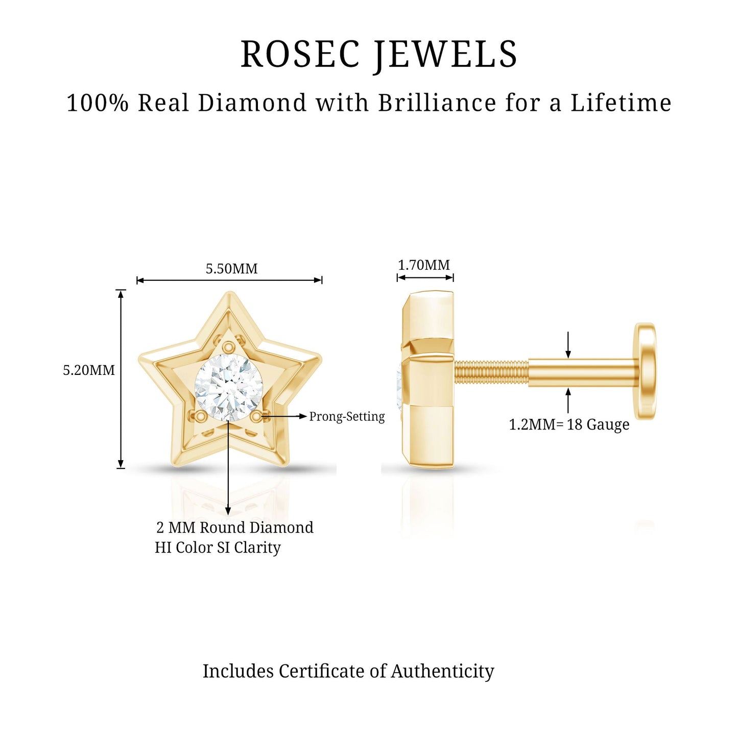 Dainty Diamond Star Earring for Tragus Piercing