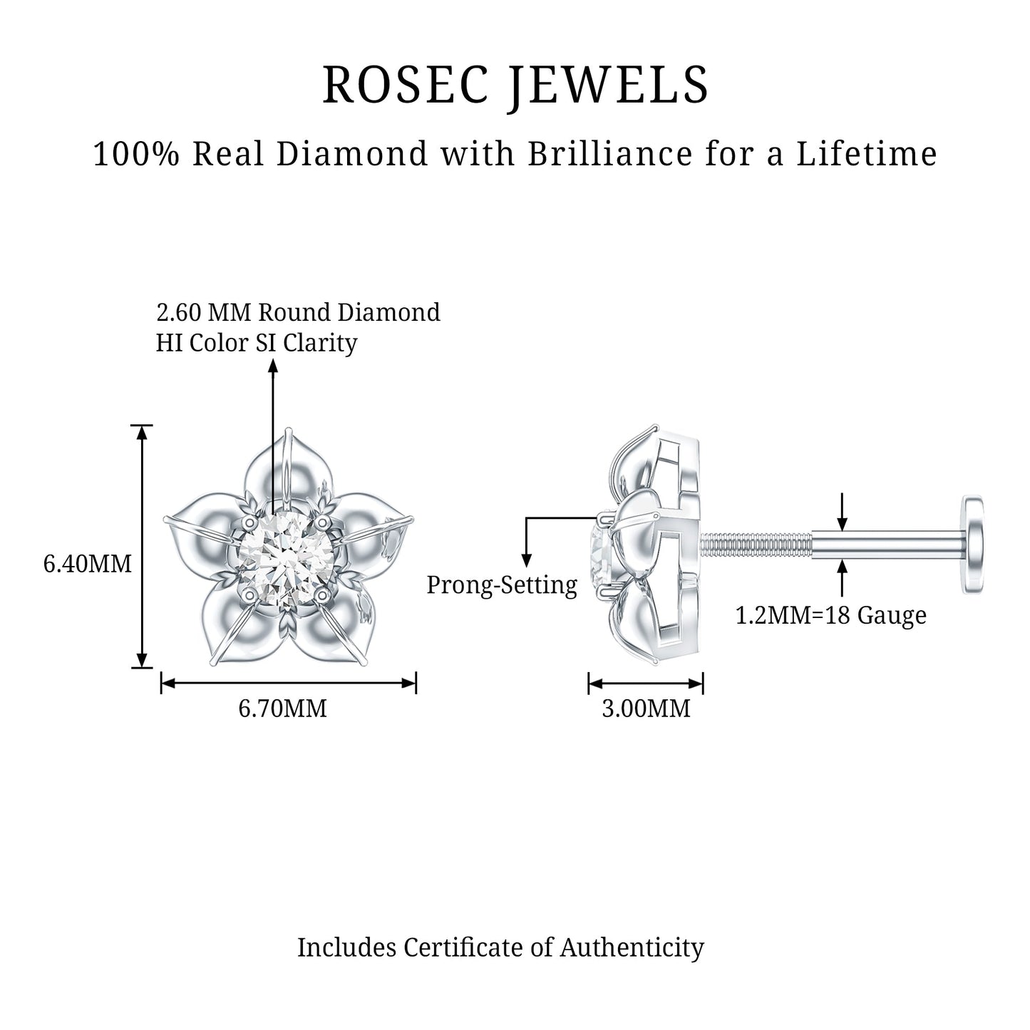 Minimal Diamond Flower Earring for Helix Piercing