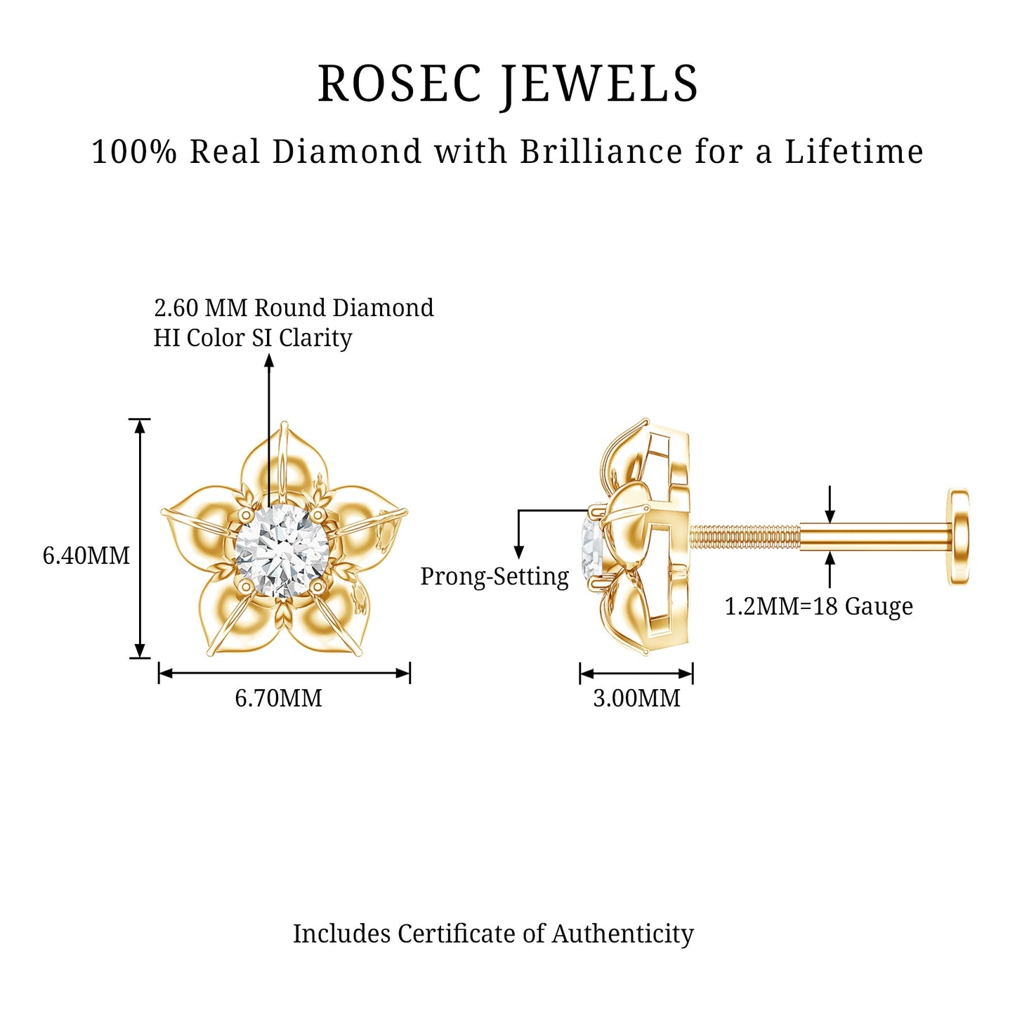 Minimal Diamond Flower Earring for Helix Piercing