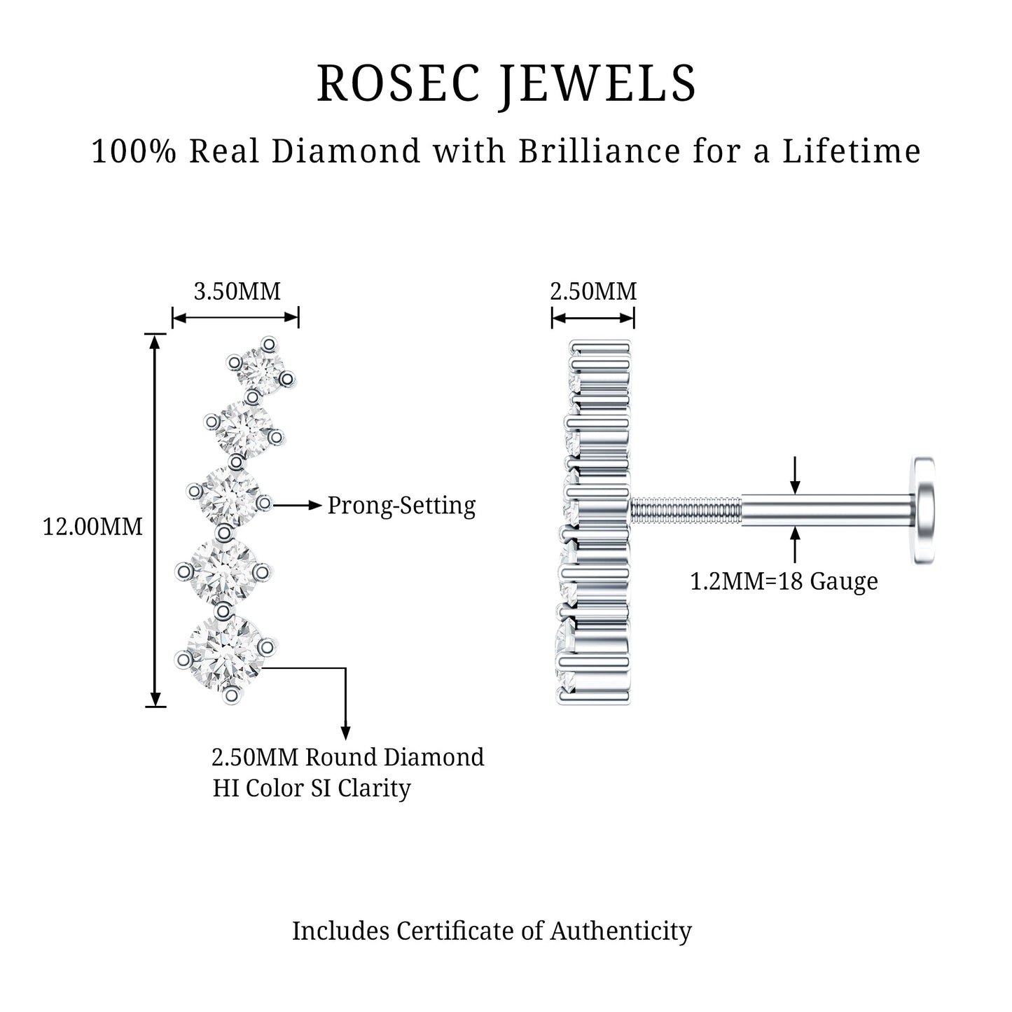 Minimal Graduated Diamond Crawler Earring