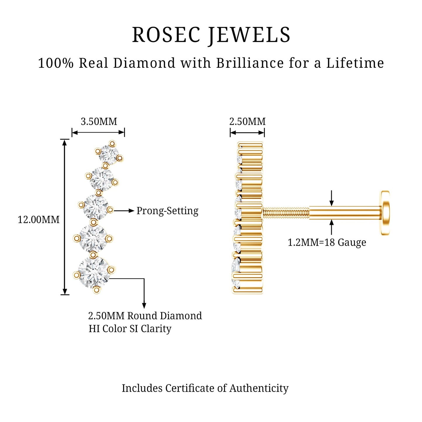Minimal Graduated Diamond Crawler Earring
