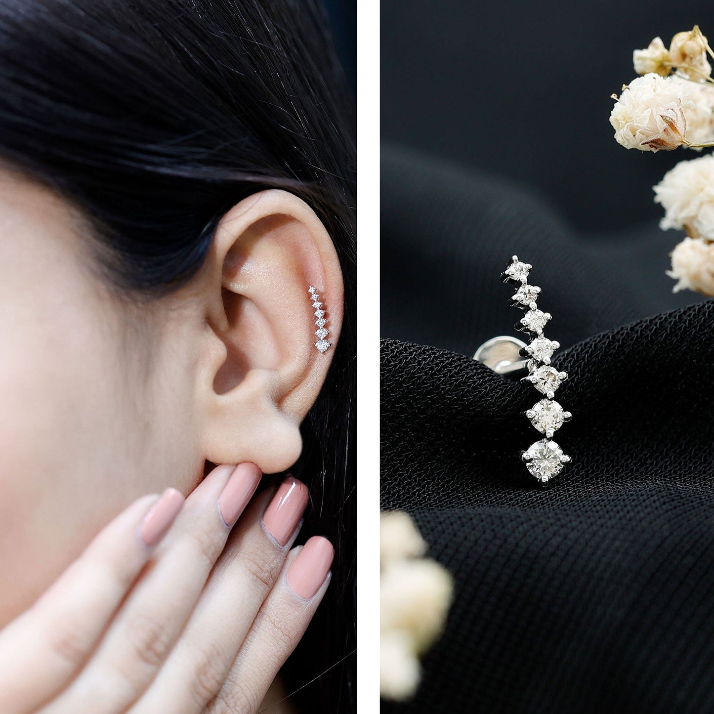 Graduated Style Diamond Ear Climber Earring