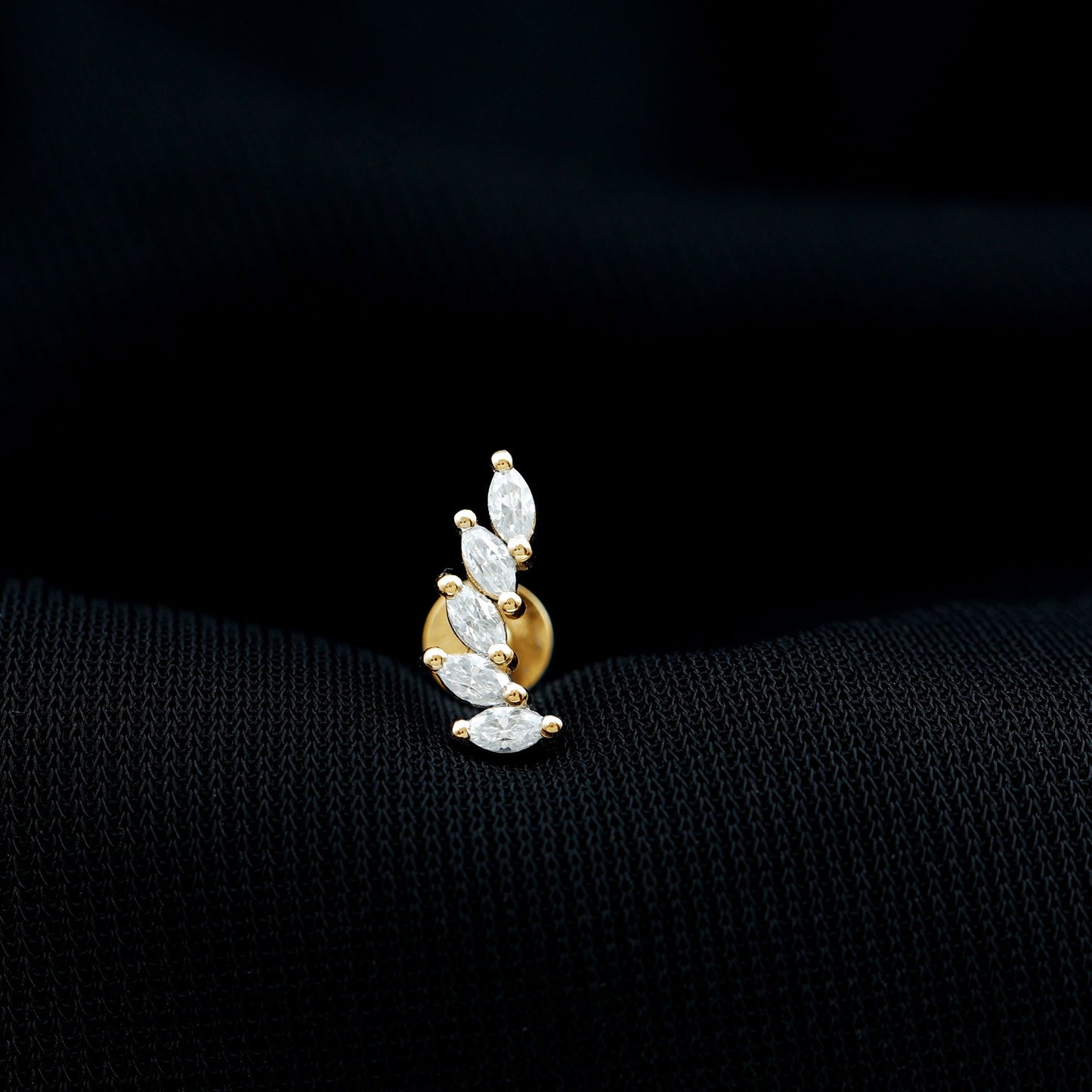 Marquise Moissanite Curved Helix Ear Crawler Earring