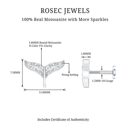 Moissanite Whale Tail Earring for Cartilage Piercing