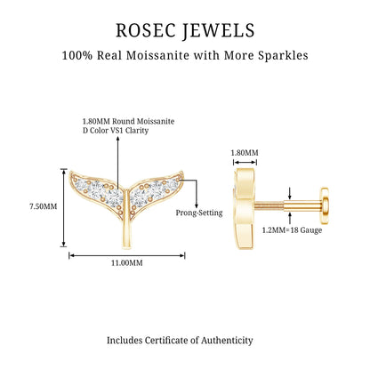 Moissanite Whale Tail Earring for Cartilage Piercing