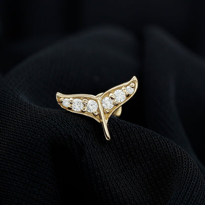 Moissanite Whale Tail Earring for Cartilage Piercing