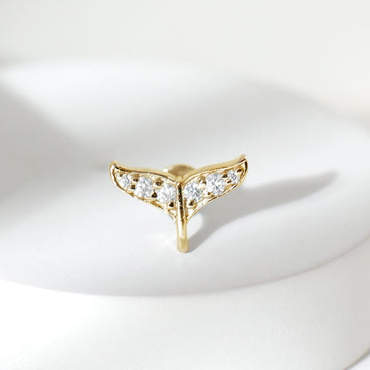 Moissanite Whale Tail Earring for Cartilage Piercing