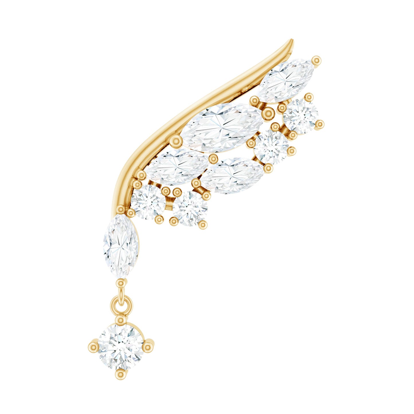 Unique Moissanite Wing Earring for Cartilage Piercing