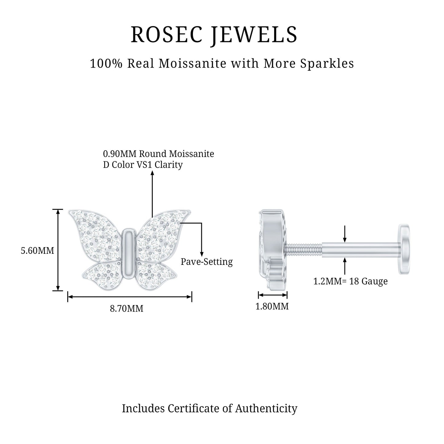 Exquisite Moissanite Butterfly Cartilage Earring