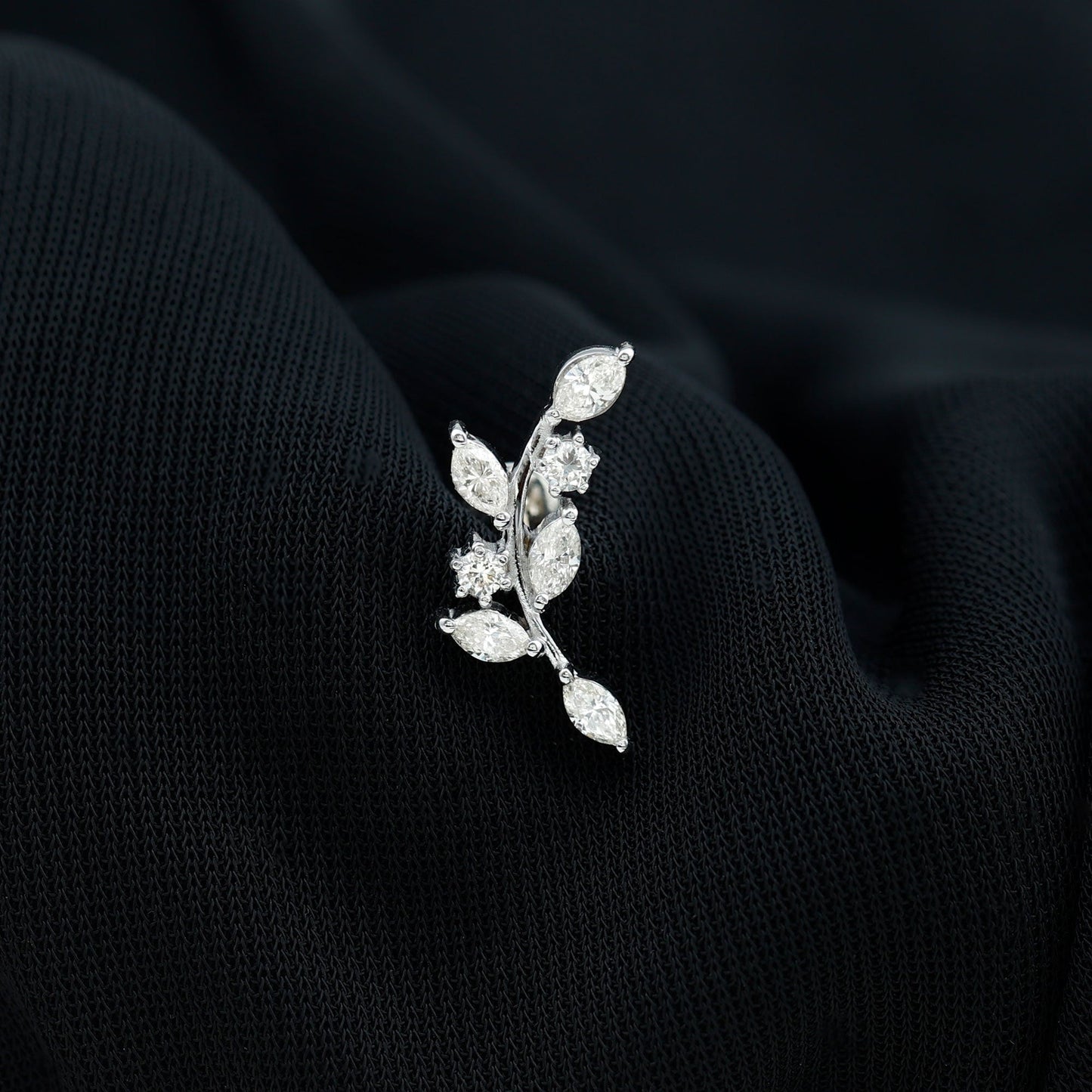 Womens Marquise Diamond Leaf Crawler Earring