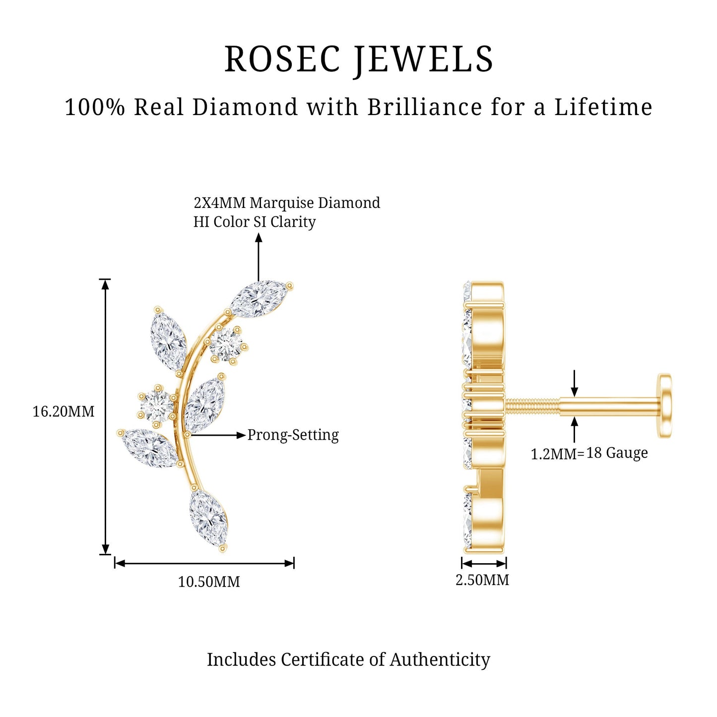 Womens Marquise Diamond Leaf Crawler Earring