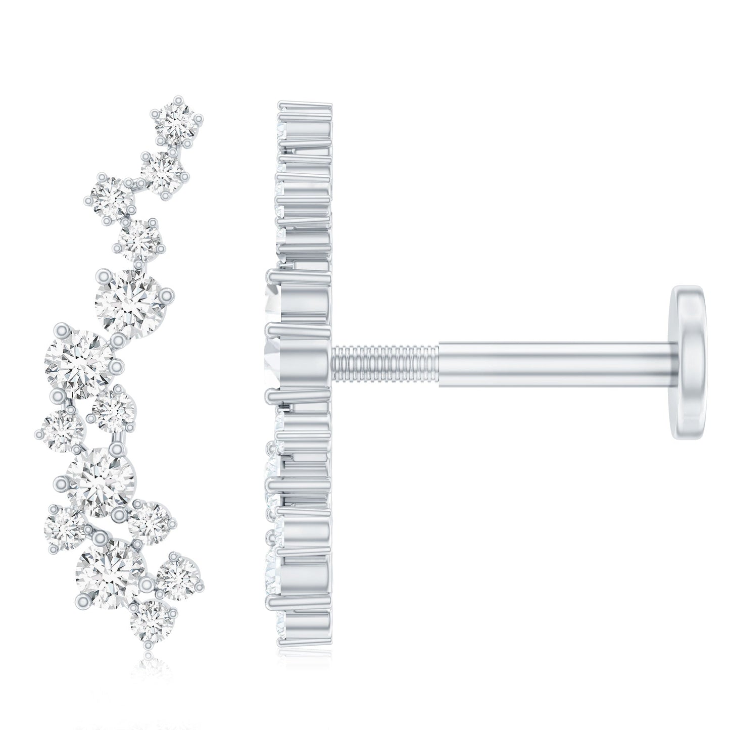 Natural Diamond Cluster Crawler Earring for Helix Piercing