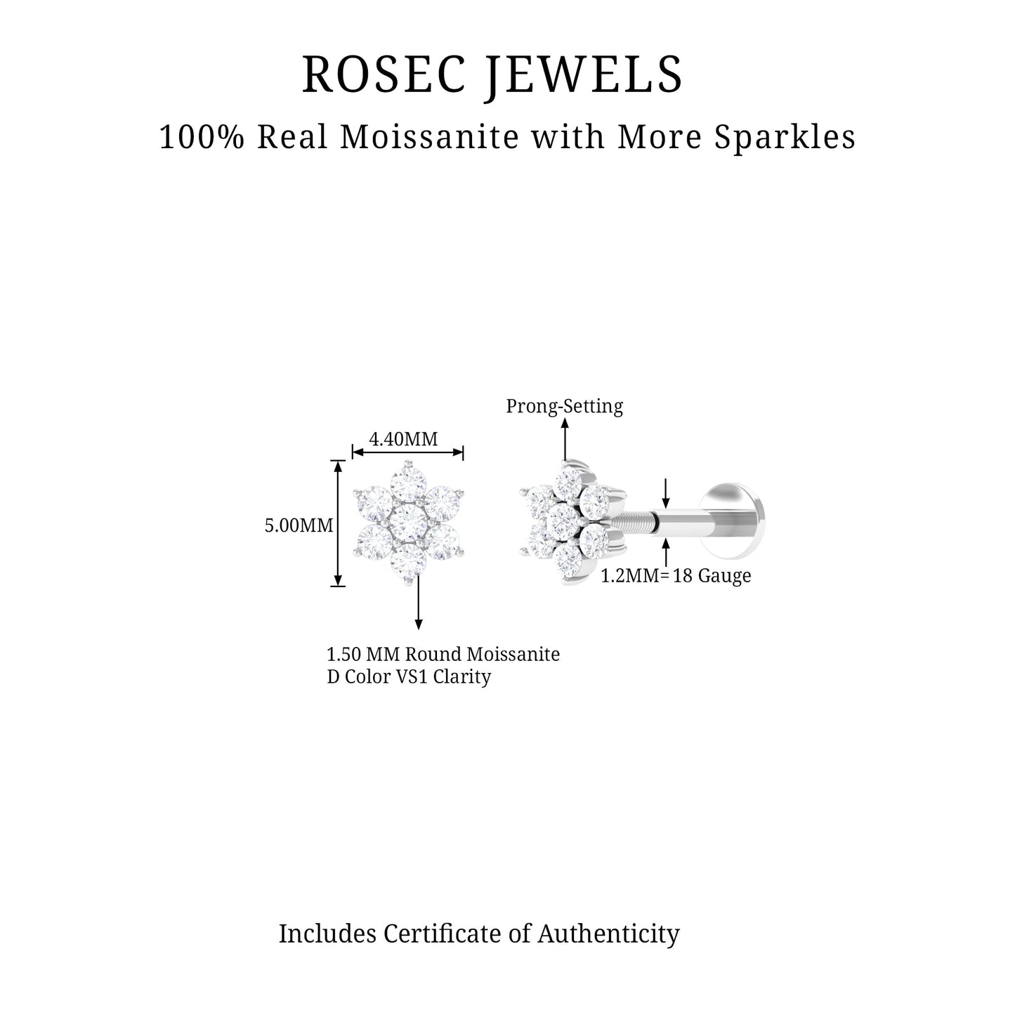 Tiny Moissanite Flower Cluster Earring for Conch Piercing