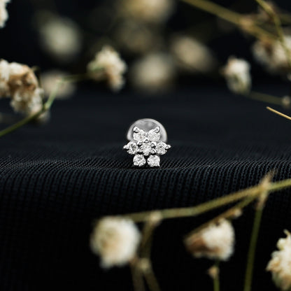Tiny Moissanite Flower Cluster Earring for Conch Piercing