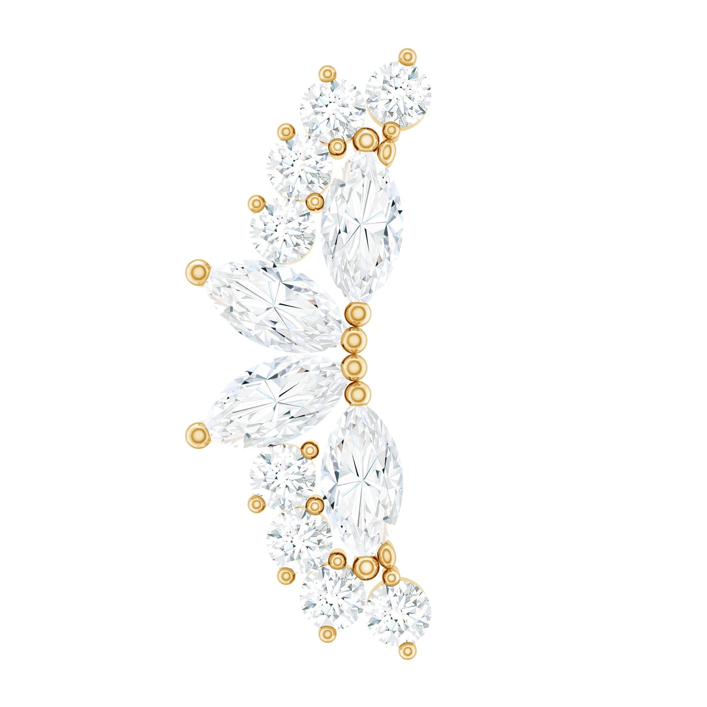 Marquise and Round Moissanite Curved Crawler Earring