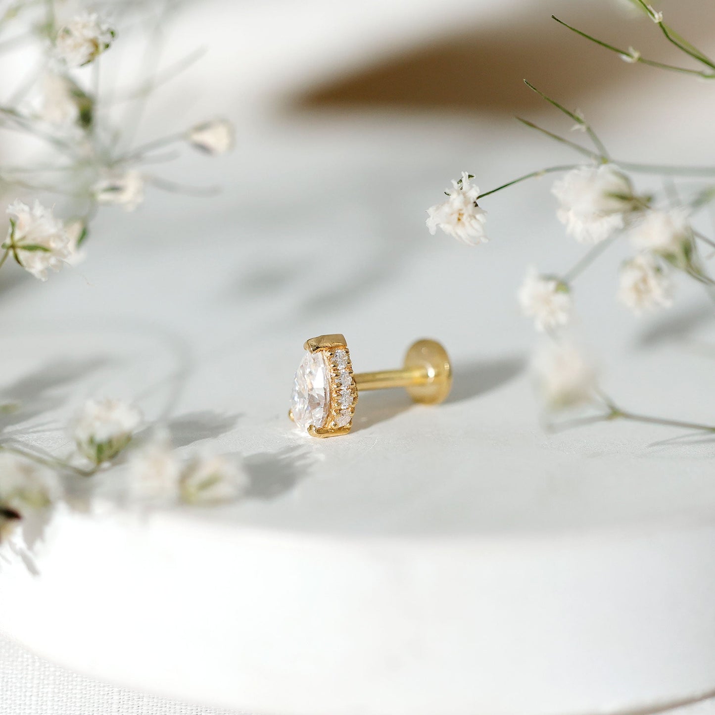Pear Shaped Moissanite Solitaire Cartilage Earring
