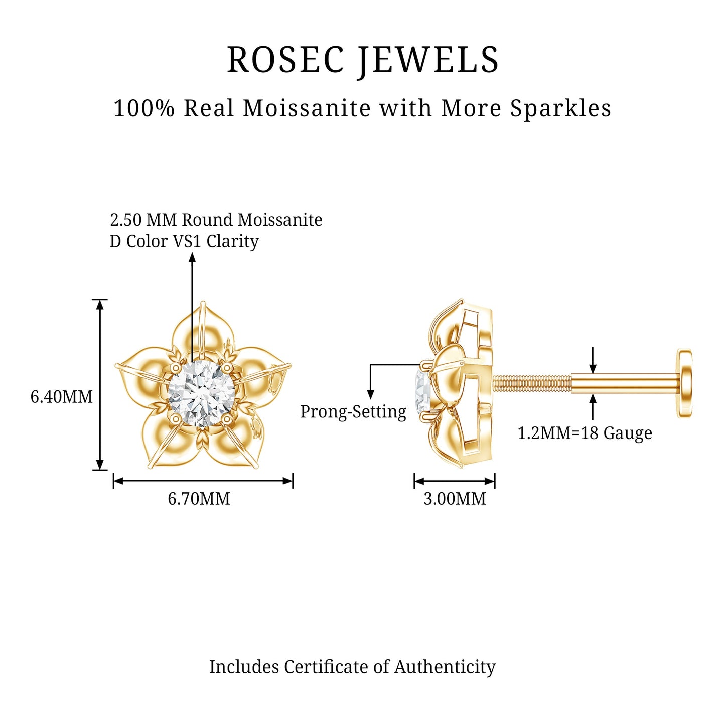 Round Moissanite Flower Earring for Helix Piercing