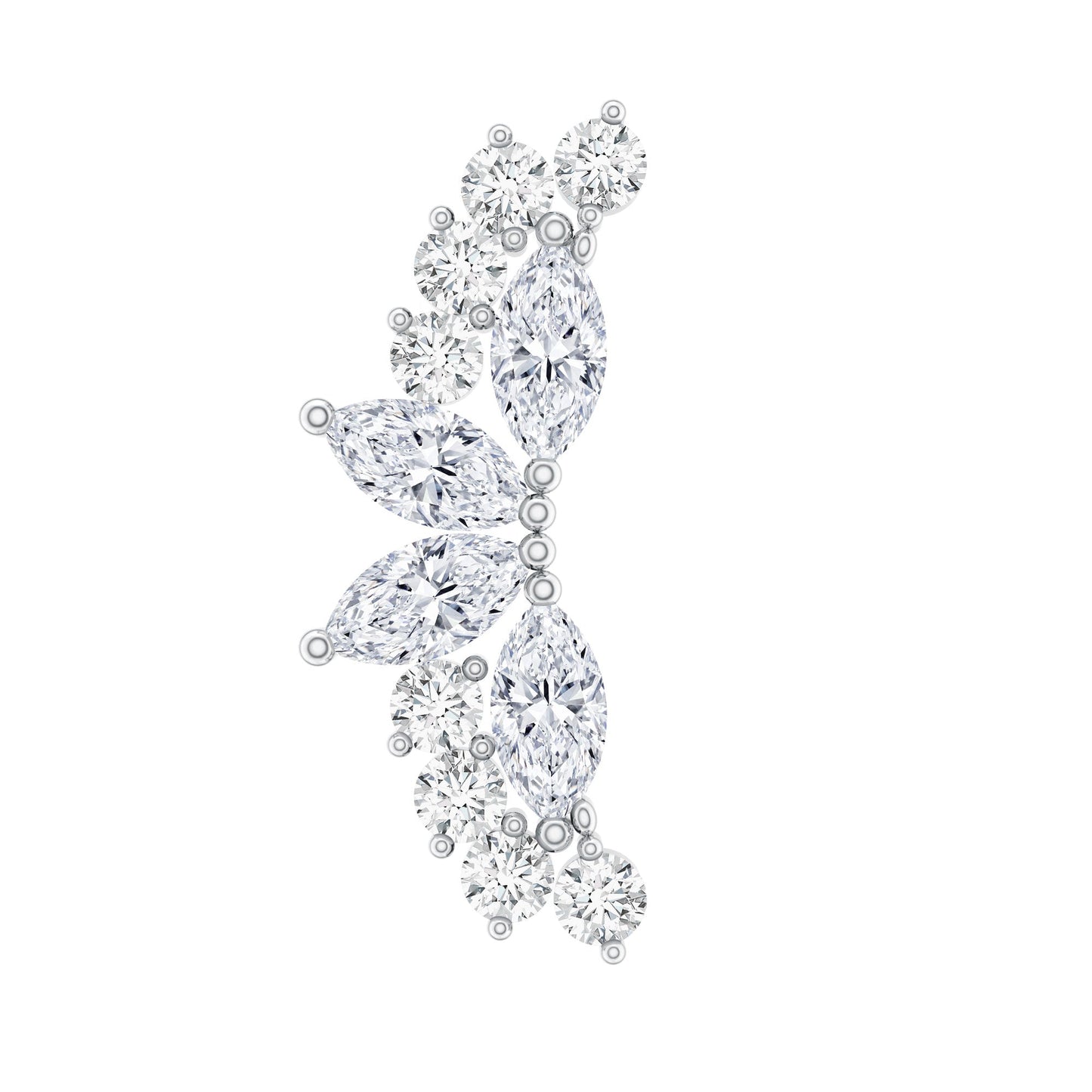 Certified Moissanite Cluster Crawler Earring for Helix Piercing