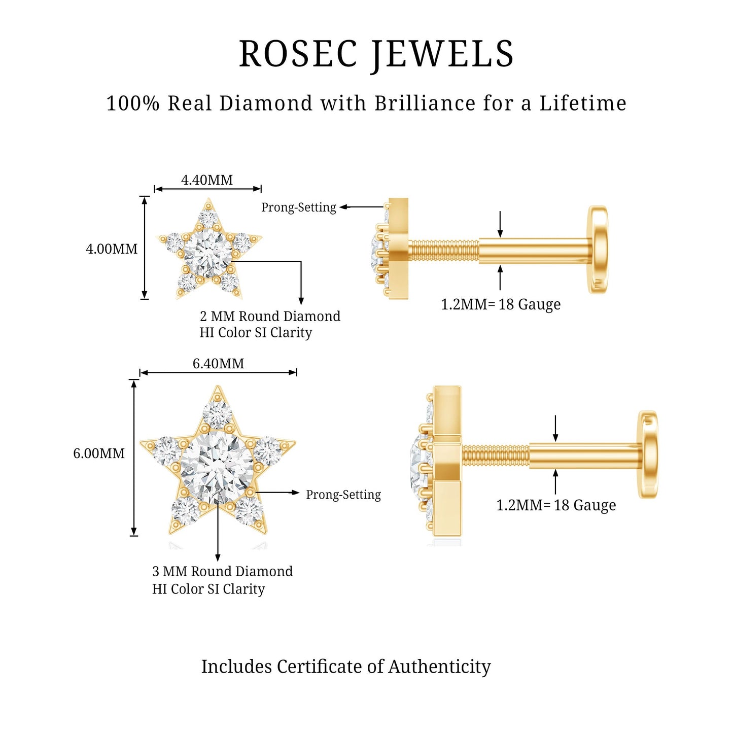 Minimalist Diamond Star Earring for Tragus Piercing