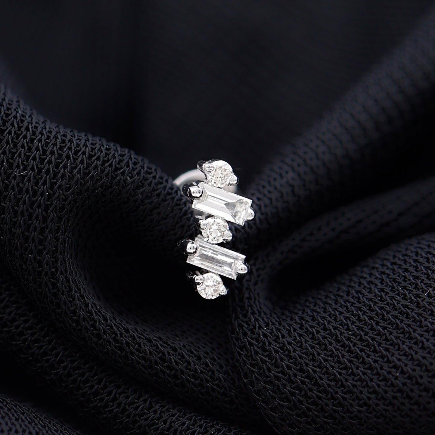 Genuine Baguette Diamond Tragus Earring With Certificate