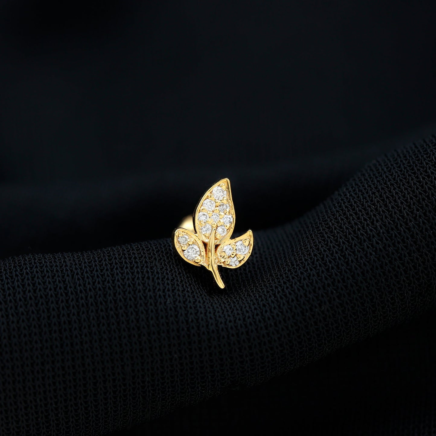 Dainty Moissanite Leaf Earring for Cartilage Piercing